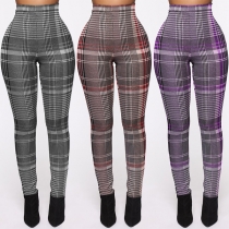 Fashion High Waist Slim Fit Plaid Pants