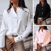 OL Style Long Sleeve Stand Collar Single-breasted Shirt