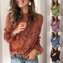 Sexy Trumpet Sleeve Stand Collar Hollow Out Lace Top