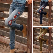 Fashion Middle Waist Slim Fit Printed Jeans