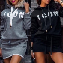 Fashion Letters Printed Long Hooded Sweatshirt