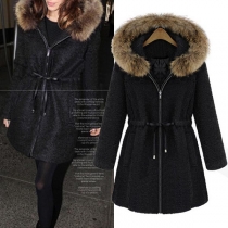 Fashion Solid Color Faux Fur Spliced Hooded Padded Coat