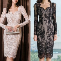 Sexy V-neck Long Sleeve Slim Fit Lace Dress