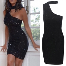 Sexy One-shoulder Sleeveless Slim Fit Halter Dress(It runs small)