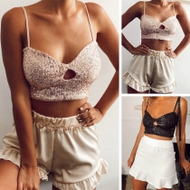 Sexy Backless V-neck Sequin Sling Crop Top