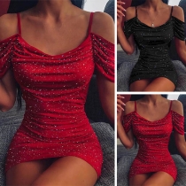 Sexig off-shoulder kortärmad klänning