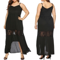 Sexy V-neck Irregular Hem Lace Spliced Sling Dress