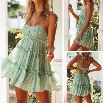 Sexy Backless Ruffle Hem Printed Sling Dress