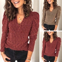 Fashion Puff Sleeve V-neck T-shirt