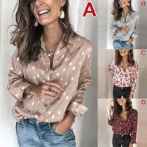 OL Style Long Sleeve POLO Collar Printed Shirt