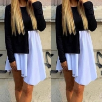Chic Style Long Sleeve Irregular Hem Contrast Color Dress