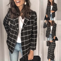 OL Style Long Sleeve Single-breasted Plaid Blalzer