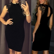 Sexy Lace Spliced Sleeveless Round Neck Slim Fit Dress