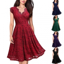 Sexy V-neck Sleeveless High Waist Lace Dress
