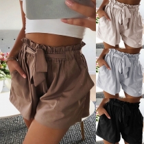 Fashion Solid Color High Waist Shorts with Waist Strap