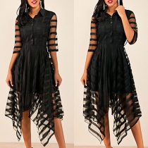 Sexy Gauze Spliced 3/4 Sleeve Irregular Hem Dress