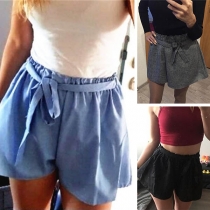Fashion Solid Color High Waist Shorts with Waist Strap