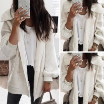 Fashion Solid Color Long Sleeve Front-pocket Knit Cardigan