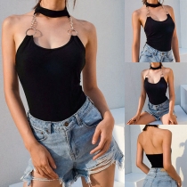 Sexy Backless Solid Color Slim Fit Halter Bodysuit