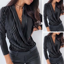 Sexy V-neck Long Sleeve Striped Top