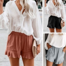 Fashion Solid Color High Waist Ruffle Hem Shorts