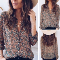 Fashion Long Sleeve POLO Collar Printed Shirt