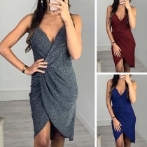 Sexy Backless V-neck Irregular Hem Sling Dress