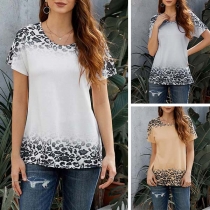 Fashion Color Gradient Leopard Printed Short Sleeve T-shirt