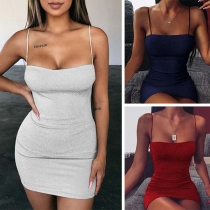 Sexy Backless Solid Color Slim Fit Sling Dress