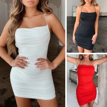 Sexy Backless Solid Color Slim Fit Sling Dress