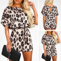 Mode kortärmad rundhalsad leopardtryckt romper (storleken går liten)