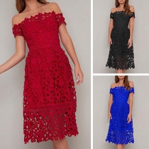 Sexy Off-shoulder Boat Neck Short Sleeve High Waist Dress