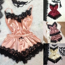 Sexig spetsskarvad V-ringad Sling Top + Shorts Nattkläder Set