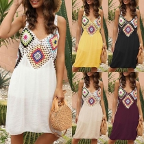 Sexy Backless V-neck Hollow Out Crochet Spliced Sling Dress