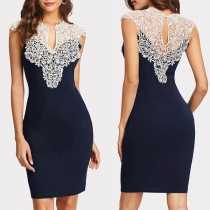 Sexy Lace Spliced Sleeveless V-neck Slim Fit Dress