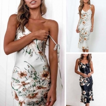 Sexy Backless V-neck Slim Fit Printed Sling Dress