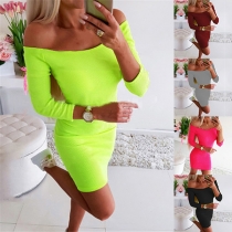 Sexy Off-shoulder Boat Neck 3/4 Sleeve Slim Fit Dress