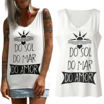 Fashion Letters Printed V-neck Tank Top