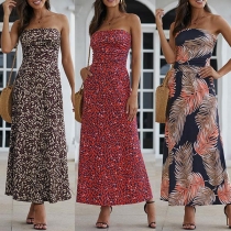 Sexy Strapless High Waist Printed Dress