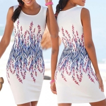Fashion Sleeveless Round Neck Slim Fit Printed Dress