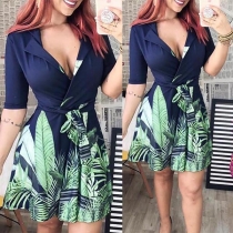 Sexy V-neck Half Sleeve High Waist Printed Spliced Dress