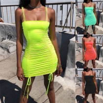 Sexy Backless Drawstring Hem Slim Fit Sling Dress