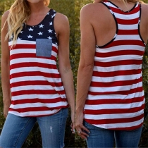 Casual Style Sleeveless Round Neck Printed T-shirt