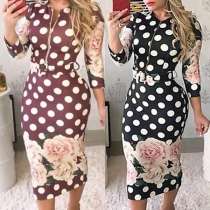 Fashion 3/4 Sleeve Round Neck Slim Fit Printed Dress