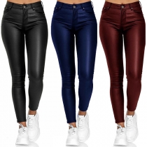 Mode PU-läderbyxor i slim fit med hög midja