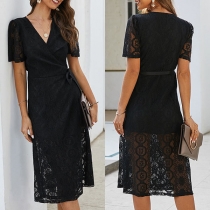 Sexy V-neck Short Sleeve Slim Fit Lace Dress