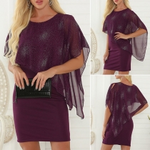 Chic Style Round Neck Printed Spliced Slim Fit Dress