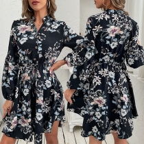 Fashion 3/4 Sleeve V-neck Irregular Hem Printed Dress