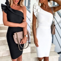 Sexy One-shoulder Sleeveless Slim Fit Ruffle Dress