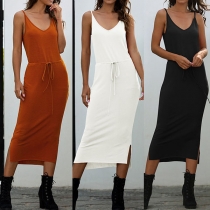 Sexy Backless V-neck Solid Color Sling Dress